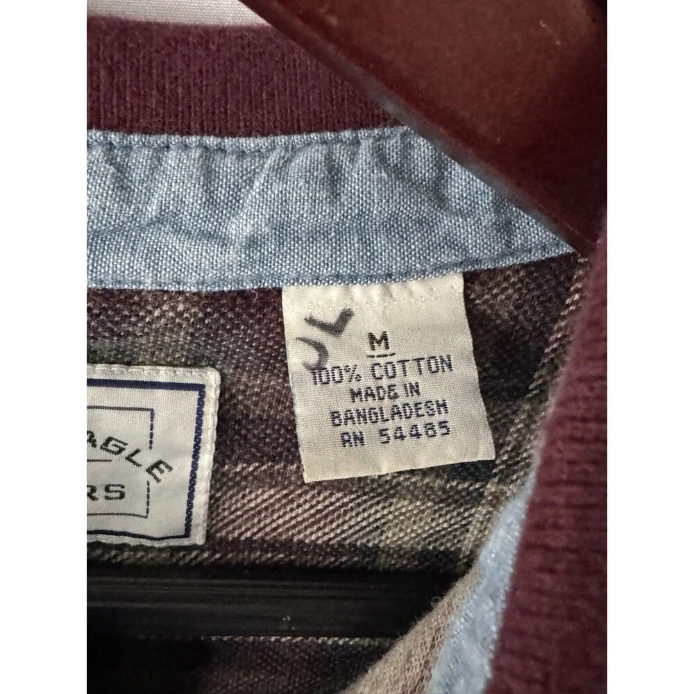 American Eagle Outfitters Plaid Polo Shirt Mens M Burgundy Y2K Preppy Cotton